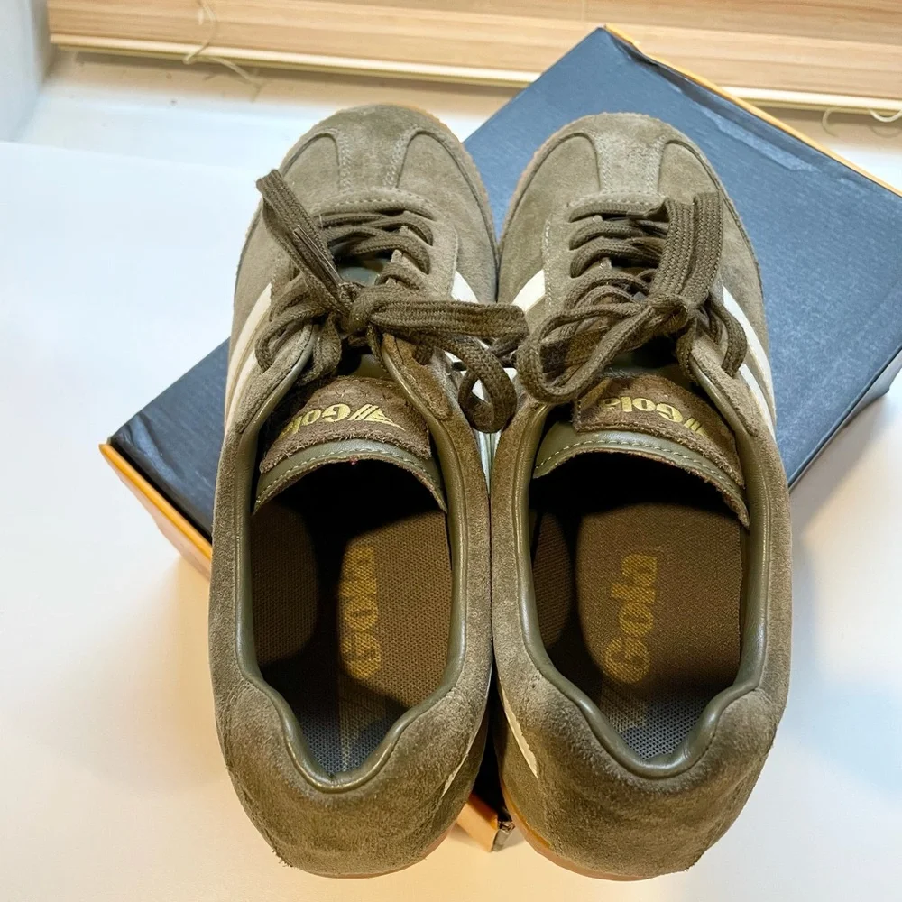 Gola Elan Suede Olive White Sneakers 41 Womens 9.5/10 Mens 8/8.5 - Picture 4 of 6